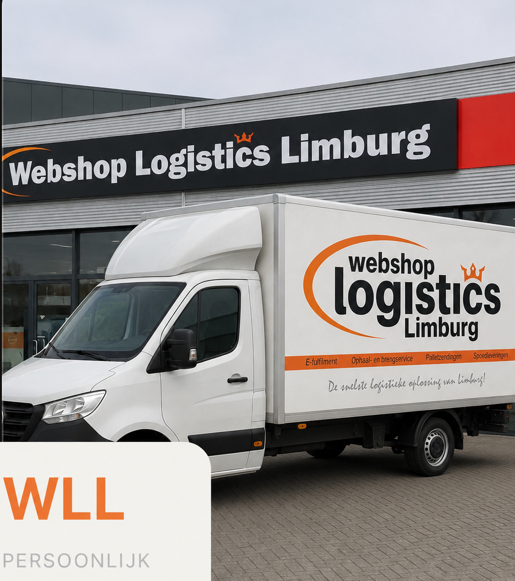 Webshop Logistics Limburg met eigen transportvoertuig bij de locatie